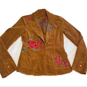 Johnny Was Embroidered Velvet Corduroy Jacket Blazer Button Down XS